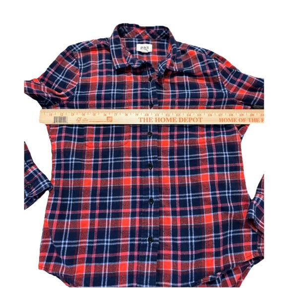Pact Women’s S Organic Cotton Flannel Shirt Plaid Button Up Long Sleeve Red Blue - Picture 3 of 6